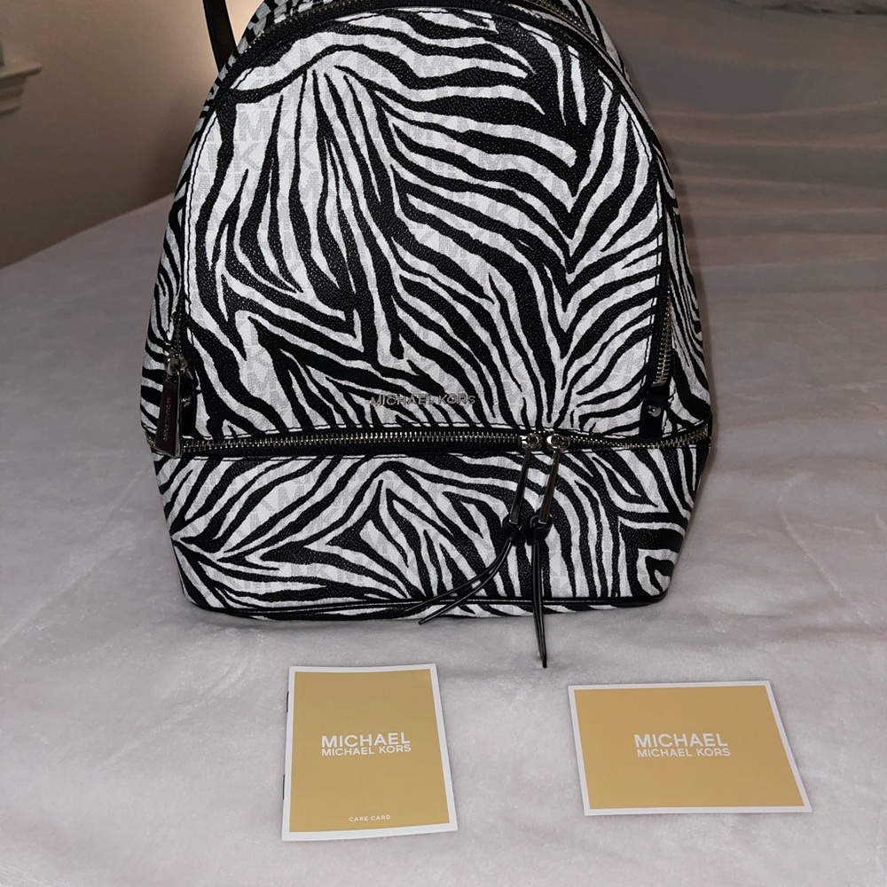 Michael Kors Black and White Zebra Backpack